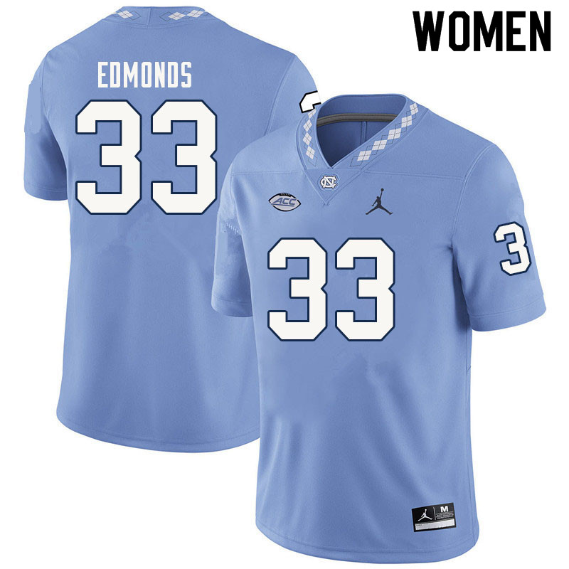 Women #33 Kamarro Edmonds North Carolina Tar Heels College Football Jerseys Sale-Carolina Blue